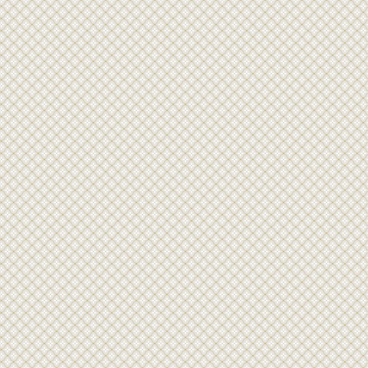  This Selma wallpaper has a petite, geometric pattern consisting of cream-colored flowers with gold detailing on a pearl grey background. 