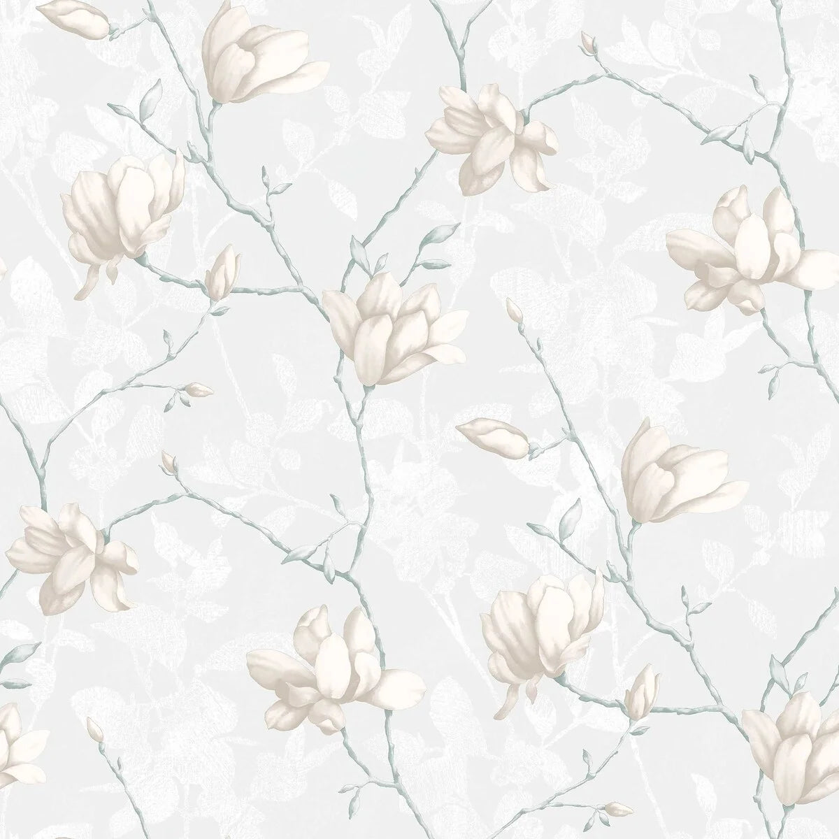Colored in sophisticated grey tones, our Lily Tree wallpaper celebrates the delicate blooms of the Magnolia tree. 