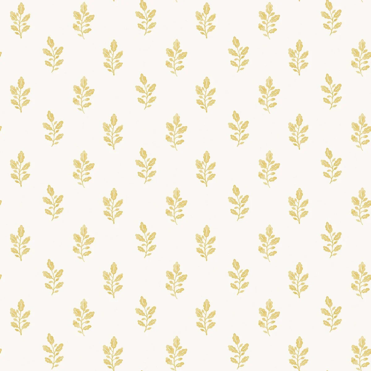 Colored in warm yellow tones on a creamy white base, our Little Oak wallpaper radiates light and warmth. 