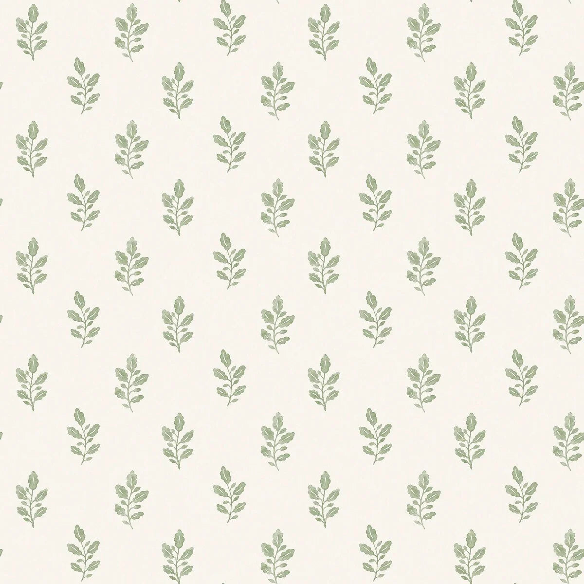 Our Little Oak wallpaper in fresh green on a creamy white base brings a lively yet soothing touch to your walls.
