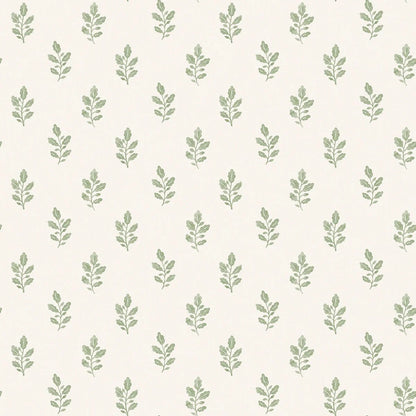 Our Little Oak wallpaper in fresh green on a creamy white base brings a lively yet soothing touch to your walls.