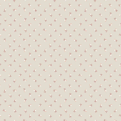 Colored in a cool beige tone with warm white, pale red and brown-red accents, our Petite Chérie wallpaper exudes understated sophistication. 