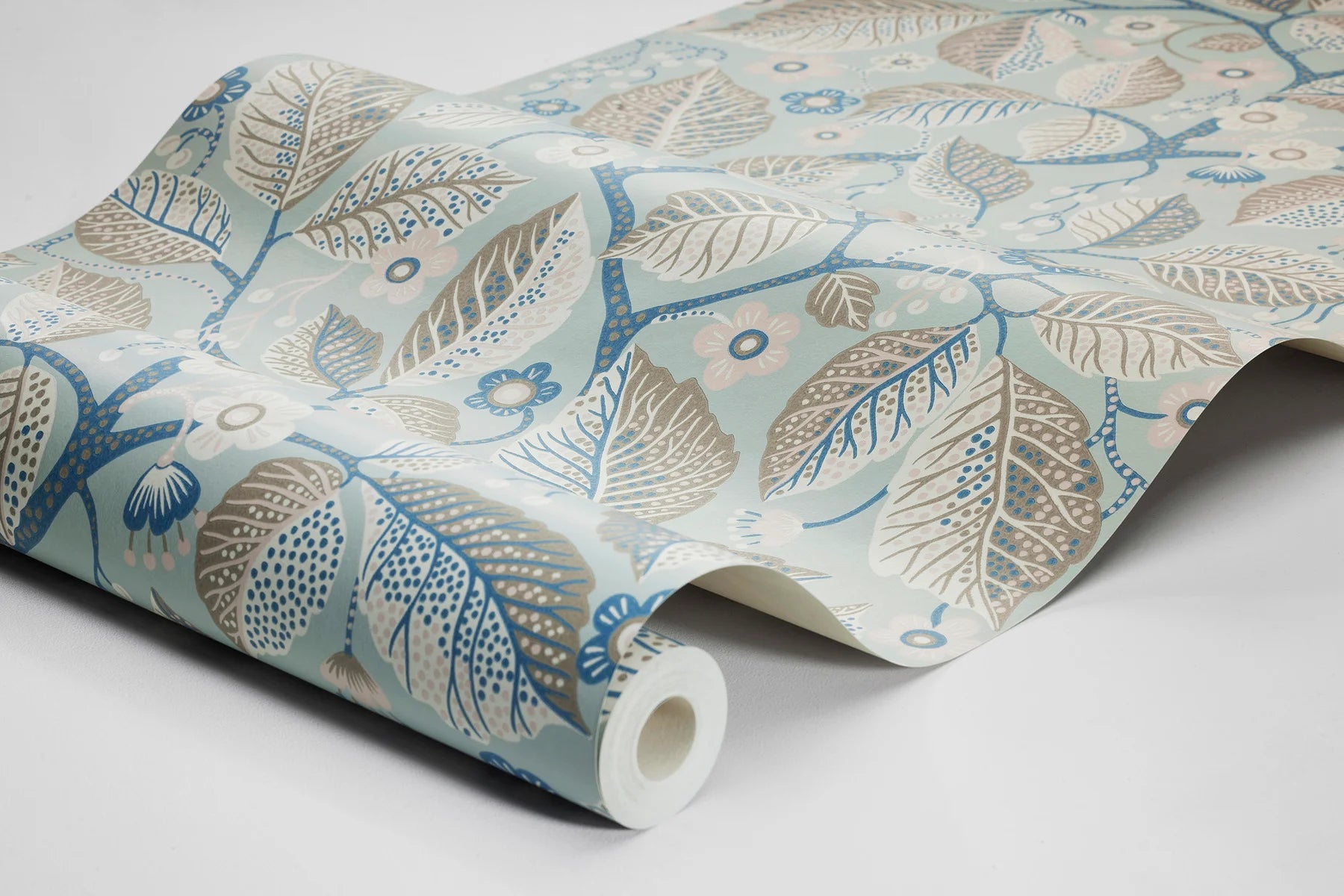 Set on a cool teal base, our Elm Tree wallpaper infuses rooms with Scandinavian charm with artistic flair. 