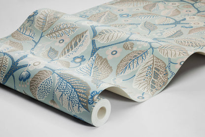 Set on a cool teal base, our Elm Tree wallpaper infuses rooms with Scandinavian charm with artistic flair. 
