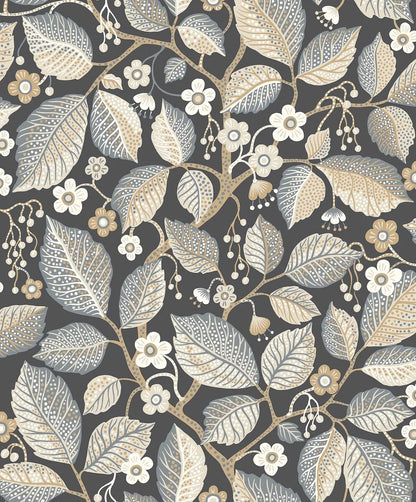 Set on a bold black base with grey, white, beige and brown accents, this Elm Tree wallpaper offers a sophisticated yet versatile feel.