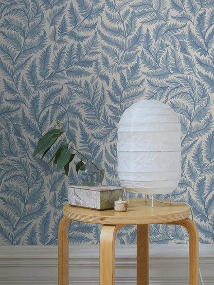 Bring fresh, airy energy to your walls with this Ferns wallpaper colored in a beautiful sky-blue hue on a white background. 