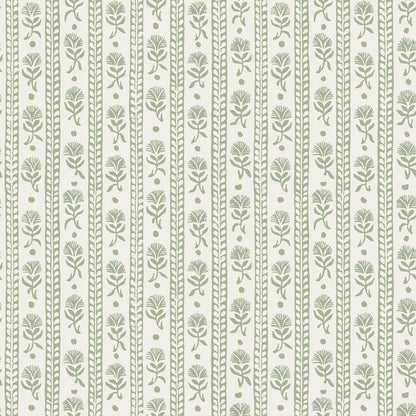 Featuring stylized carnations, our Nejlikerand wallpaper is colored in a fresh leafy green tone on a crisp white background.
