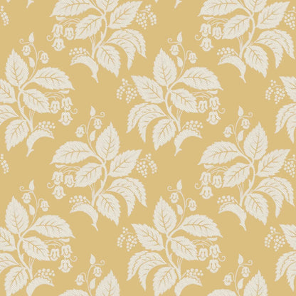 Our Tengbergska wallpaper offers a warm and cheerful take on an early 19th-century French wallpaper design, featuring a grey and white print on a yellow background.