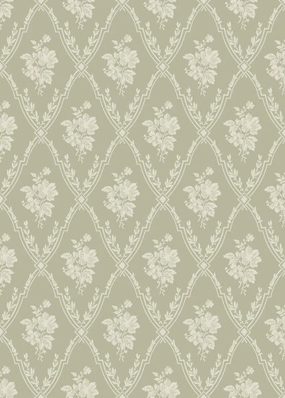 Decorative floral pattern with white flowers on a light green background