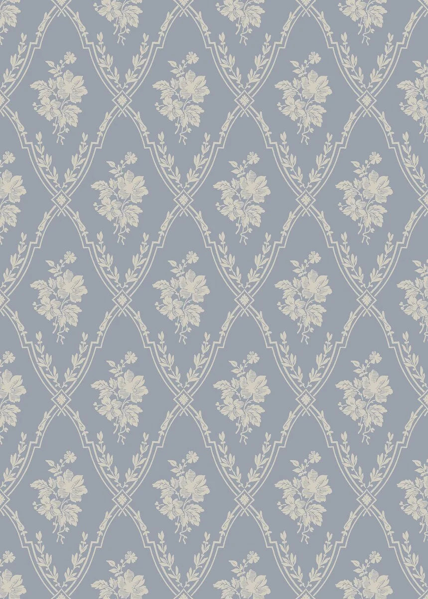  Colored in a warm light blue on a natural background, our Västigårn wallpaper echoes its rural Swedish roots. 