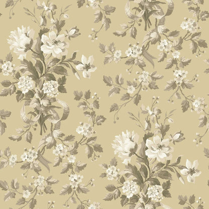 Colored in a muted yellow with beige and grey-brown detailing, our Tullgarn wallpaper brings graceful and royal elegance to your space.