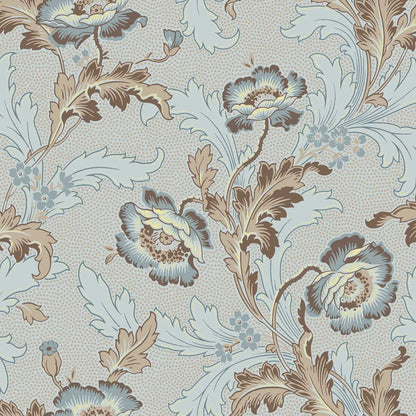  Combining a light blue base with delicate beige and brown details, our Göteborg wallpaper is brimming with floral flow. 