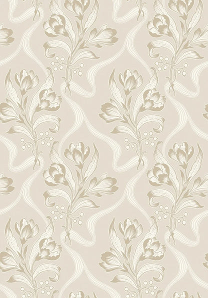 Printed in warm grey-beige tones accentuated with a subtle shimmer, our Jugendbukett wallpaper embodies the soft elegance of the Jugend era.