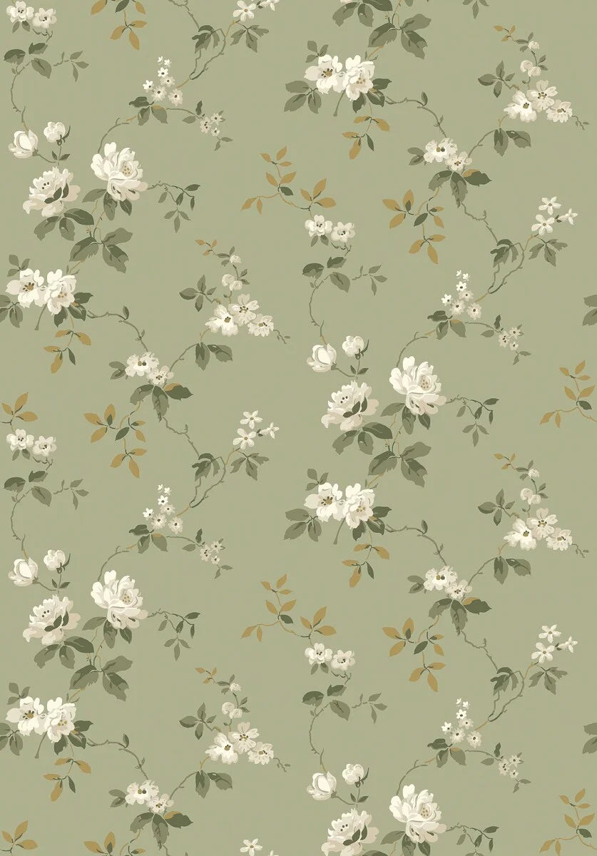 This Värmdö wallpaper is an early 20th century classic. The pattern’s roses gently wind across the walls, as traditionally found in Scandinavian summer houses.