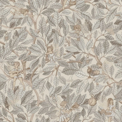 Envelop your walls in the soft grey tones of our Fairies wallpaper, where delicate grey-beige leaves form a dense, hand-painted watercolor forest canopy. 