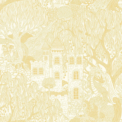  Warm and joyful, our Kingdom of the Willow wallpaper is colored in yellow tones on an eggshell-white background. 