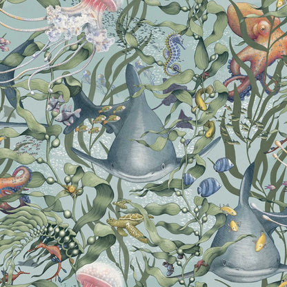Dive into a vibrant underwater world set against an aqua-green background with our Underwater Magic wallpaper. 