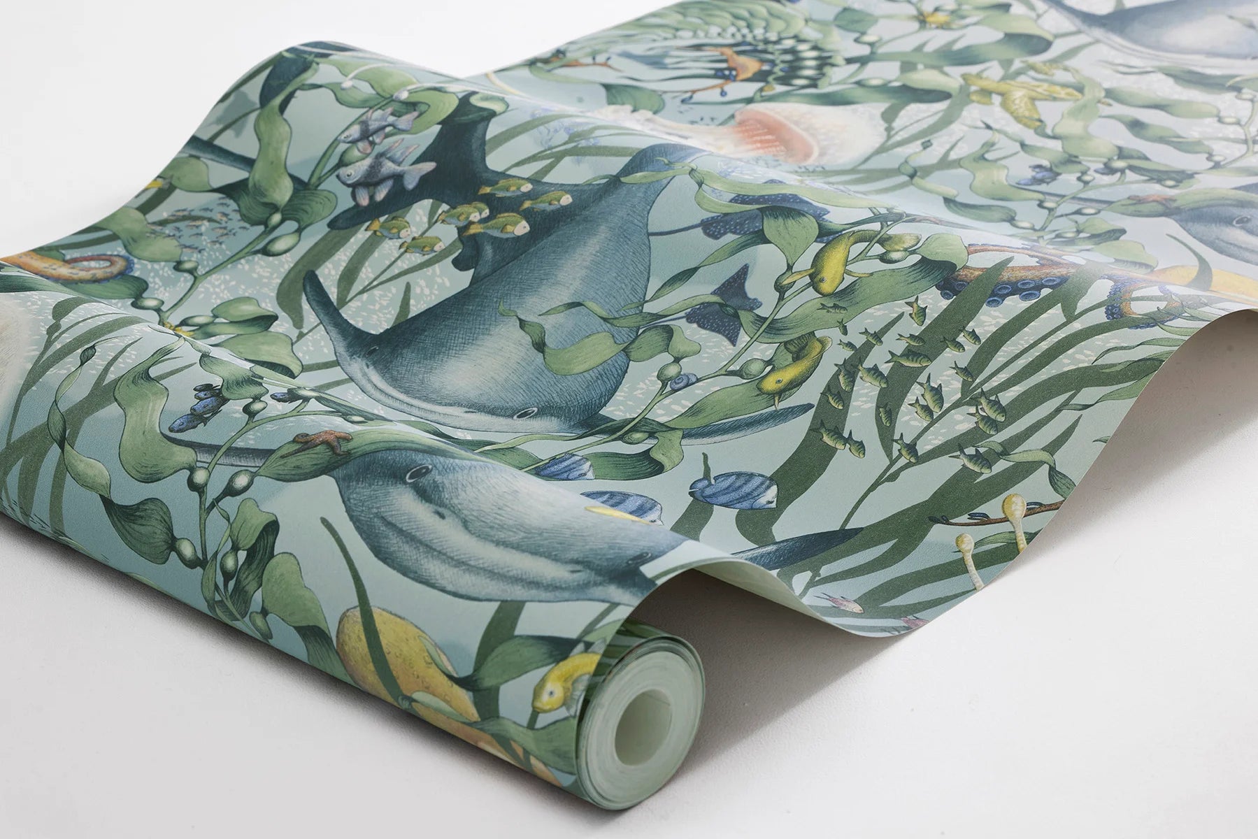 Dive into a vibrant underwater world set against an aqua-green background with our Underwater Magic wallpaper. 