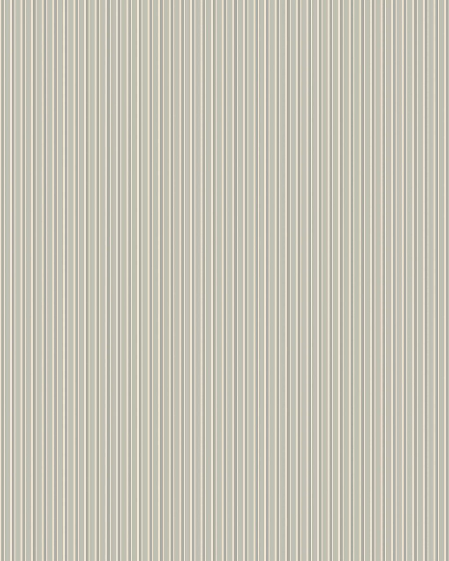 Colored in soft green tones, our Sam wallpaper features fine stripes in varying widths that flow gracefully down the wall.