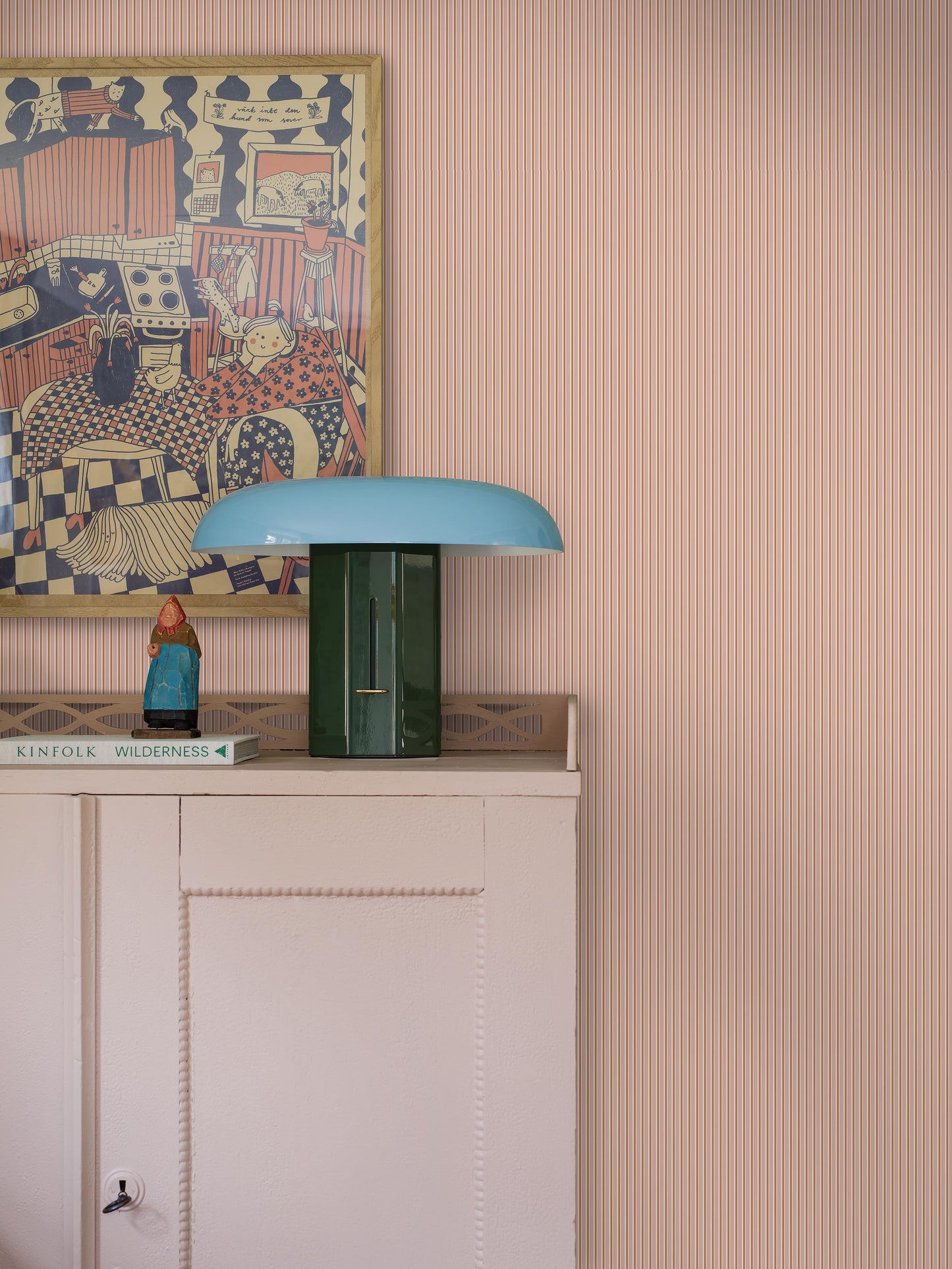 Colored in muted pink and red tones, our Sam wallpaper brings playful energy and warmth to the walls