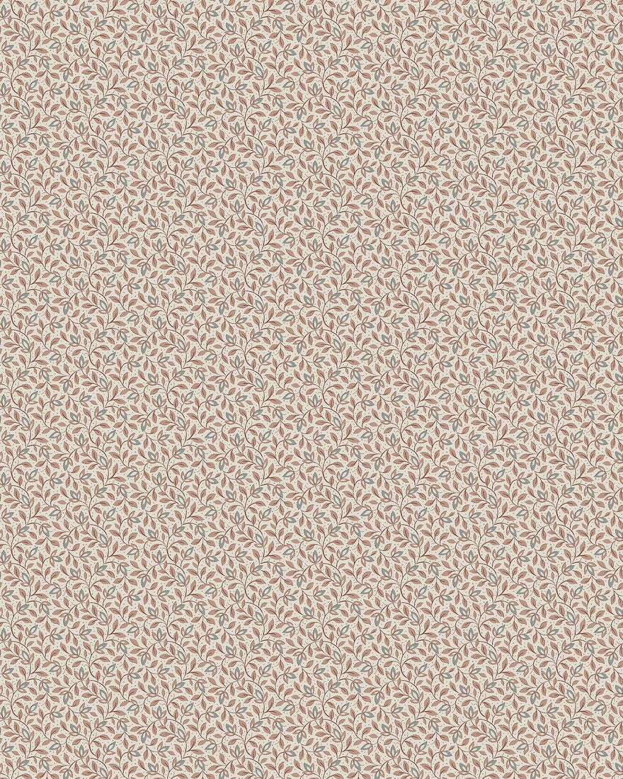 Colored in a light grey-beige tone, our Ida wallpaper reveals a delicate vine motif highlighted with pale red, grey-blue, and brown detailing. 
