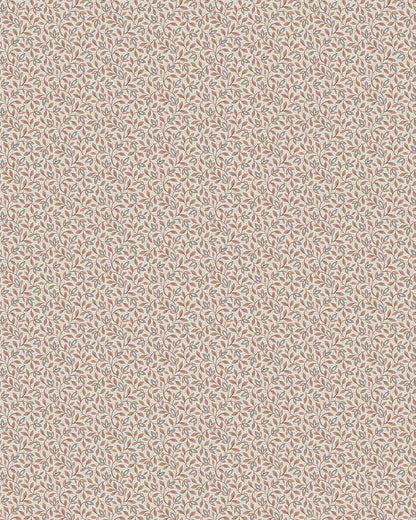 Colored in a light grey-beige tone, our Ida wallpaper reveals a delicate vine motif highlighted with pale red, grey-blue, and brown detailing. 