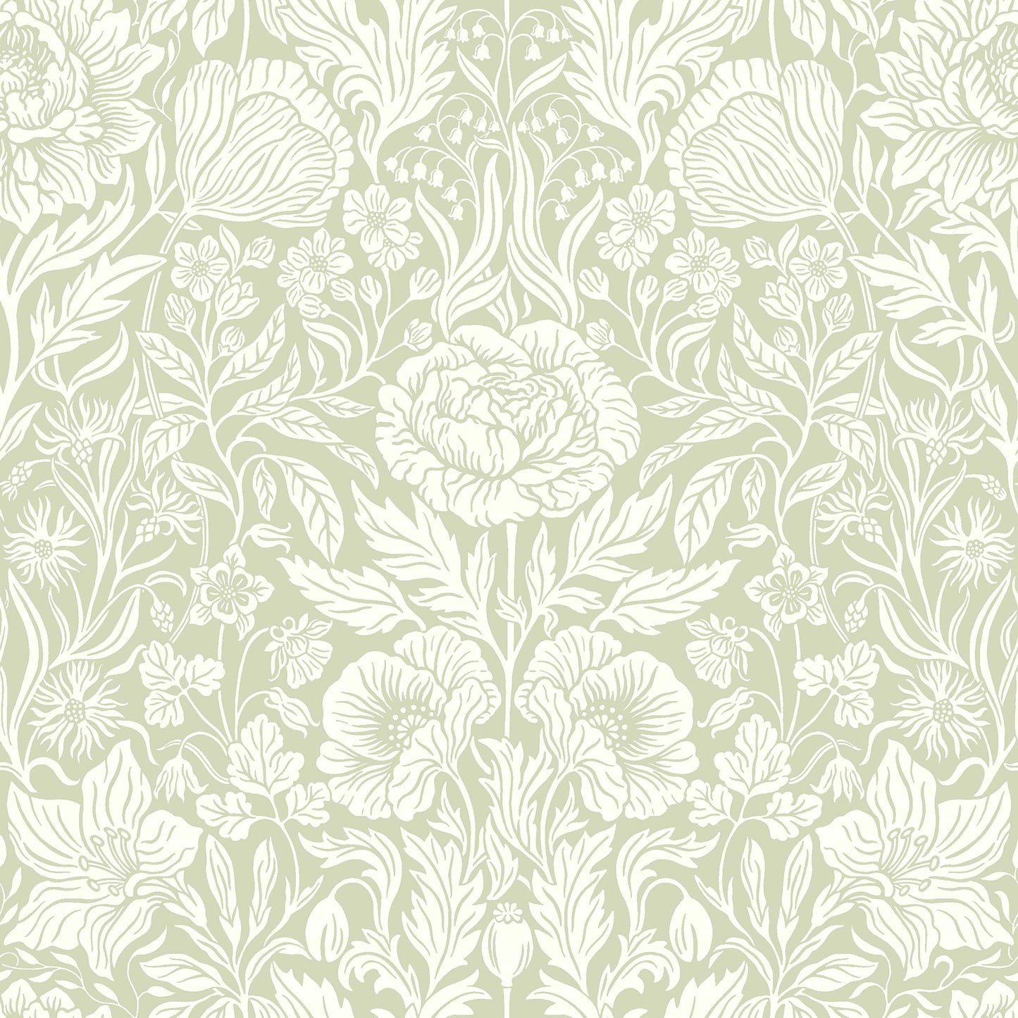  The large-floral Hildasholm is a newly drawn wallpaper, inspired by the Arts and Crafts gardens surrounding the Hildasholm manor house in Leksand. 