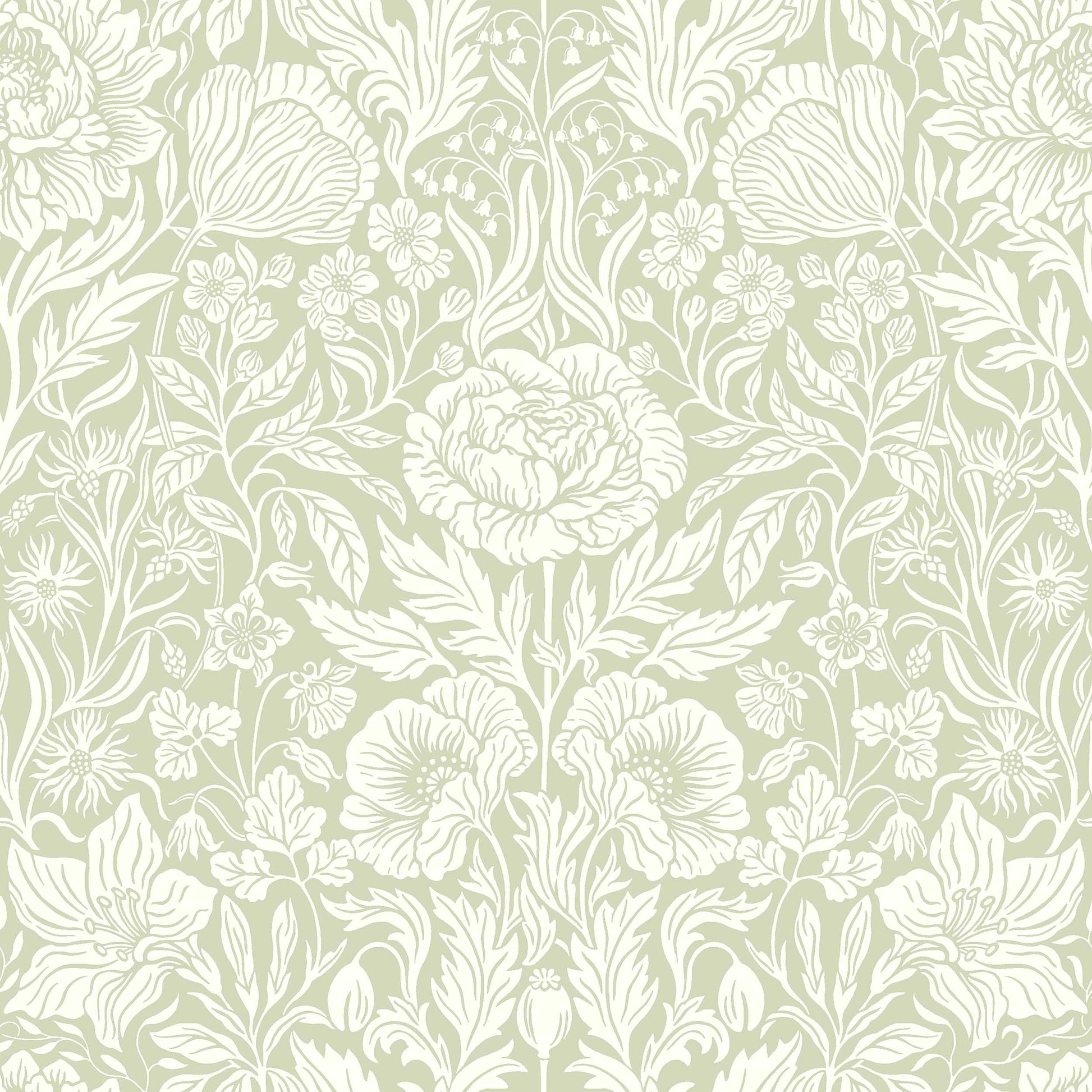  The large-floral Hildasholm is a newly drawn wallpaper, inspired by the Arts and Crafts gardens surrounding the Hildasholm manor house in Leksand. 