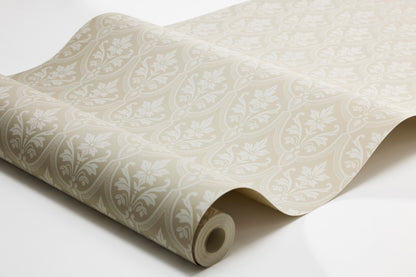 The Harald wallpaper’s decorative ornamentation exudes Classic elegance, while the light, soft color scheme gives this characteristic 19th-century wallpaper a light and airy expression.