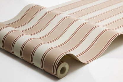  A timeless stripe in a soft, sophisticated color palette adorns the Striped wallpaper Eleonora. 