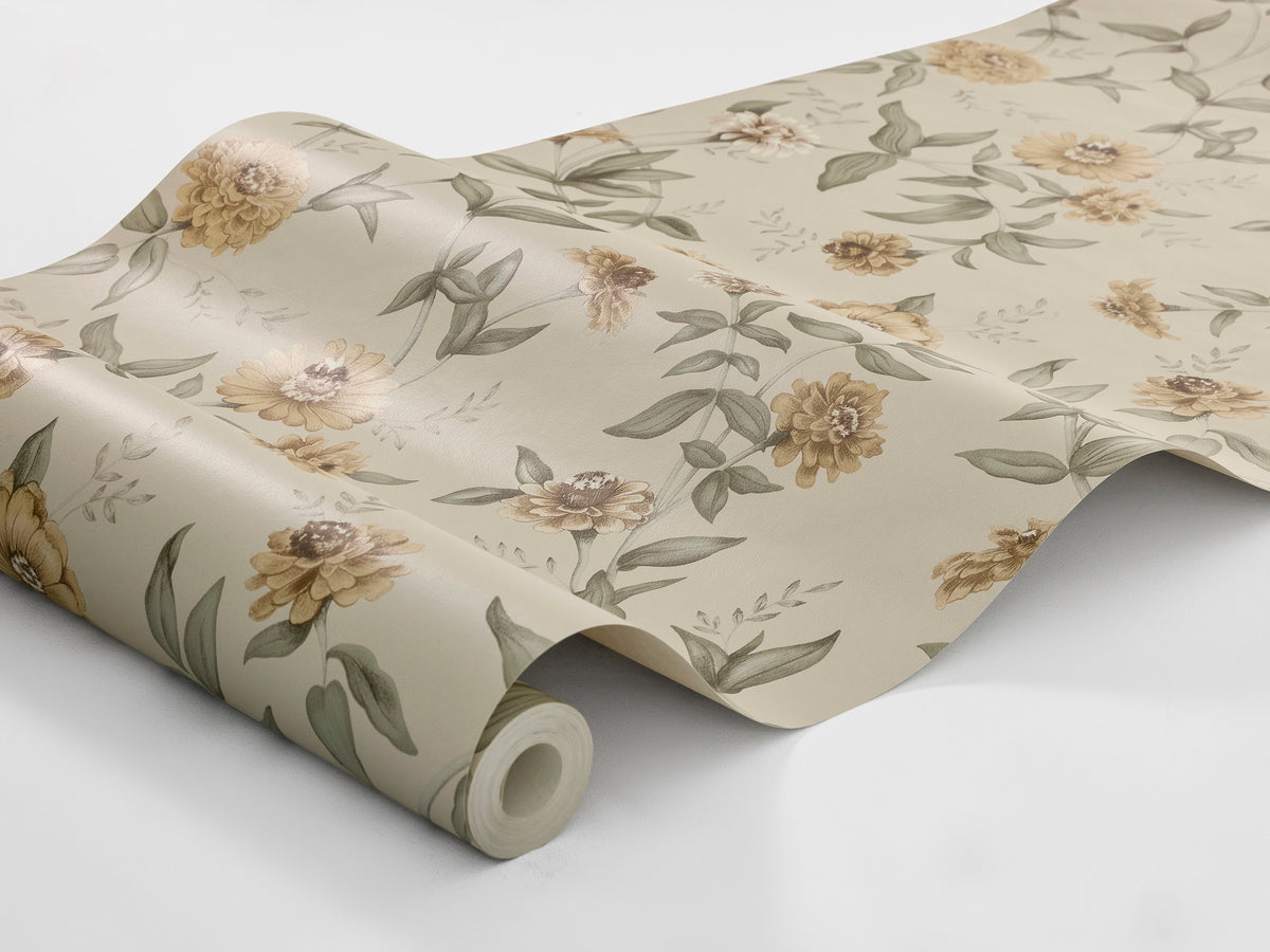 The summer flower Zinnia comes in many colors and shapes, and some of them are shown here in the flowing pattern of the Zinnia wallpaper.
