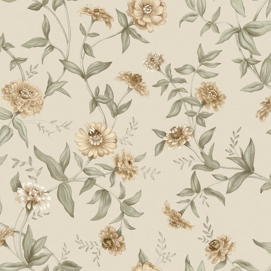 The summer flower Zinnia comes in many colors and shapes, and some of them are shown here in the flowing pattern of the Zinnia wallpaper.