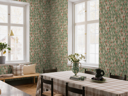 On the Peach Tree wallpaper, fully ripe fruits grow side by side with beautifully fragrant peach blossoms. 