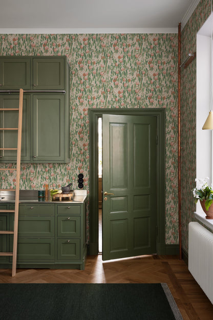On the Peach Tree wallpaper, fully ripe fruits grow side by side with beautifully fragrant peach blossoms. 