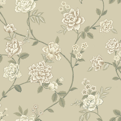 Peony Garden is a large-floral wallpaper with a romantic, flowing pattern of flowers and leaves in various shapes. The pattern is newly drawn, but inspired by classic floral designs for wallpaper and textiles. 