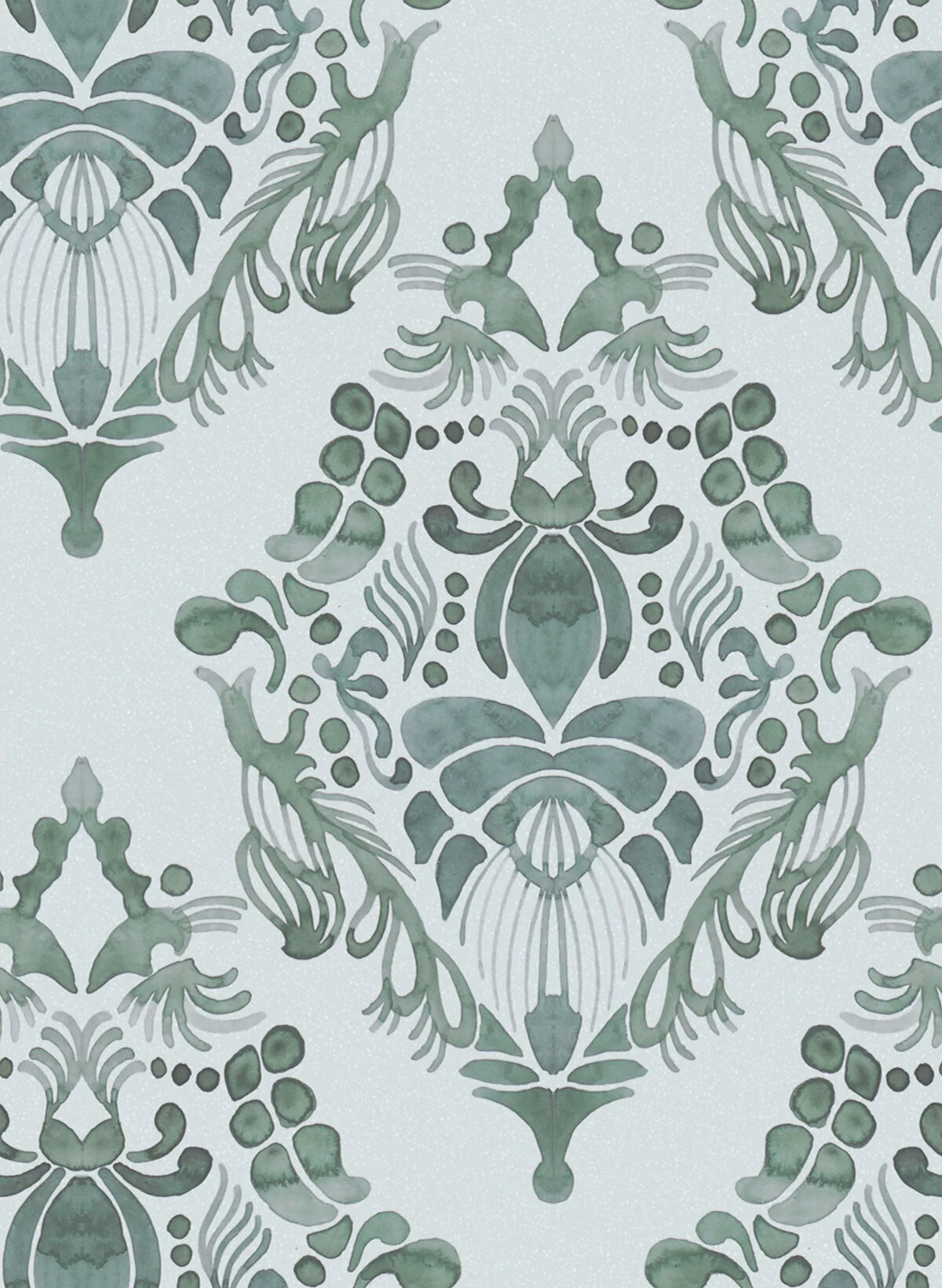 A classic wallpaper medallion created in watercolor that provides a vivid impression.