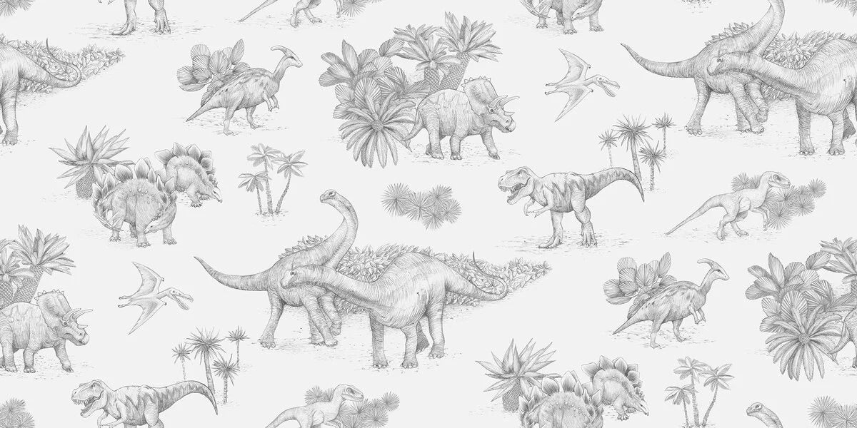 This amazing wallpaper features artfully sketched pencil drawings of dinosaurs from the Jurassic era.