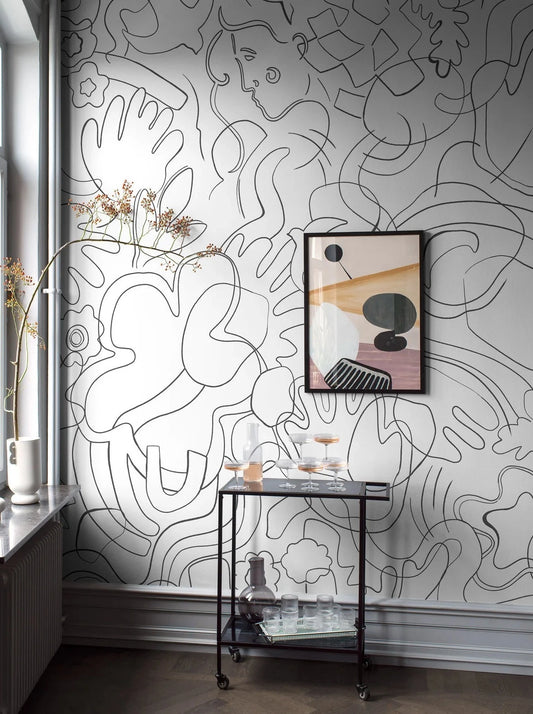 The abstract Line Art wallpaper brings out the artist in anyone, thanks to its generous, hand-painted lines, reminiscent of an ink drawing