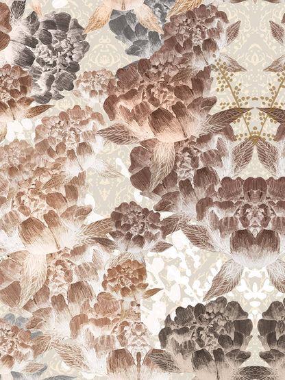 Our Perennial Radiance wallpaper has a dense, stylized pattern