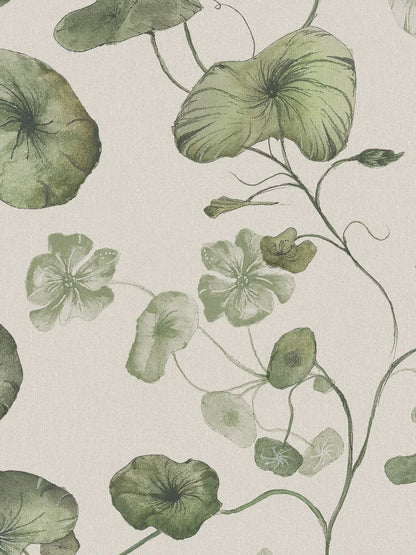 My Feldt's floral wallpaper, Grönska, is covered with green, winding nasturtium. 