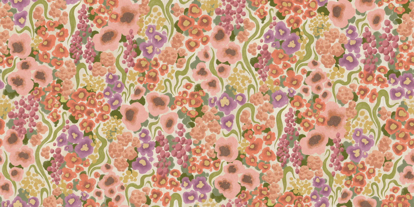 Colorful Flower is a modern floral wallpaper adorned with stylized flowers and leaves, much like a dense, thriving flowerbed at the peak of summer bloom. 
