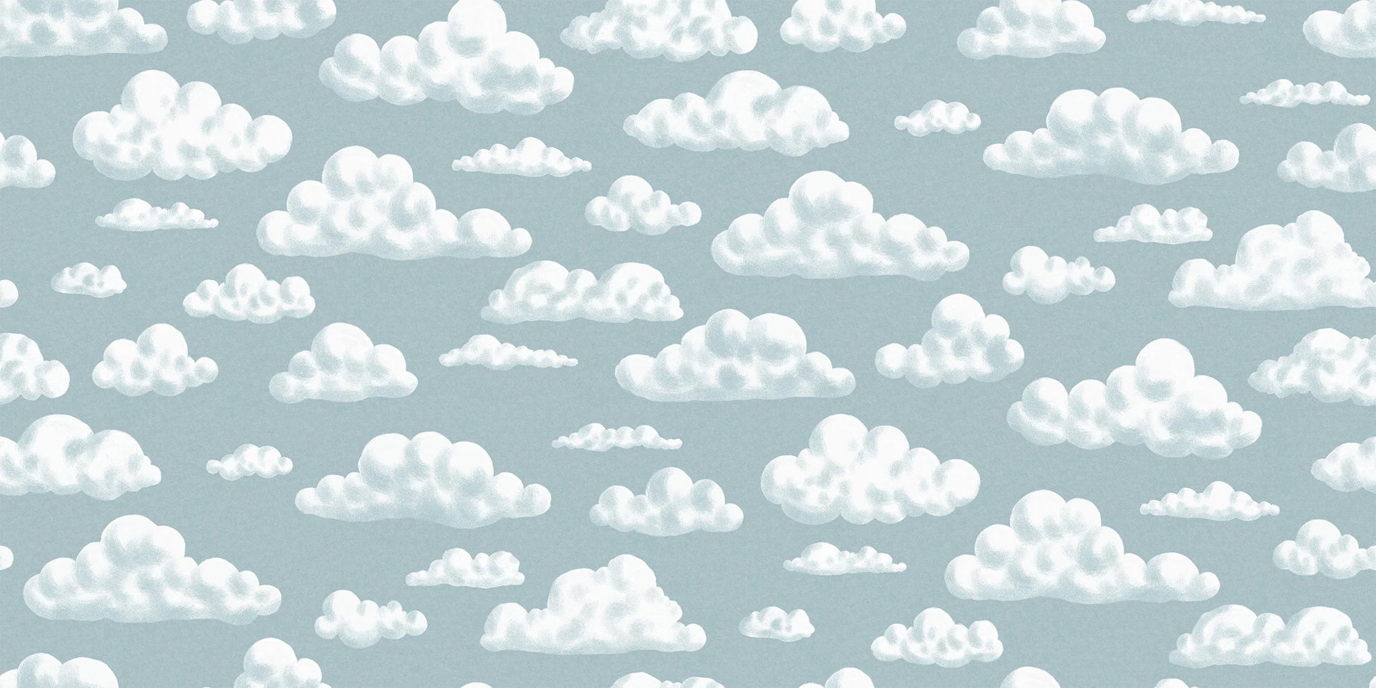 On the children's wallpaper In the Clouds, soft, fluffy clouds drift gently across a light blue-gray sky.