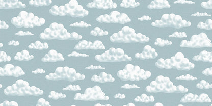 On the children's wallpaper In the Clouds, soft, fluffy clouds drift gently across a light blue-gray sky.