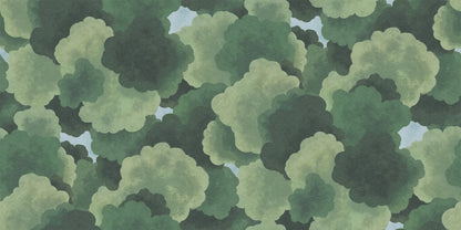 The children's wallpaper Under the Trees offers a new perspective – as if you're lying on your back, dreaming in the shade of rustling, green treetops with glimpses of clear blue sky.