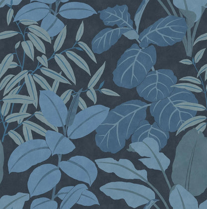 Grand Leaves is a lush, graphic wallpaper full of beautiful depth. The large-scale design features layer upon layer of stylized leaves in soothing blue tones, stretching from floor to ceiling.