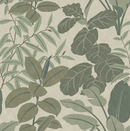 This light, lush version of Grand Leaves mural wallpaper fills the entire wall with fresh green vibrancy. 