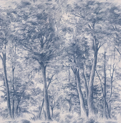 Sketch of Trees wallpaper mural captures a forest scene paused in perfect stillness – and yet it breathes movement, like a whisper of wind caught in time.