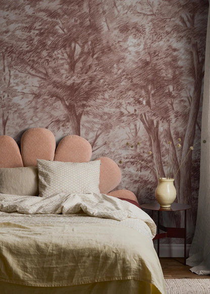 Sketch of Trees wallpaper mural captures a forest scene paused in perfect stillness – and yet it breathes movement, like a whisper of wind caught in time. 