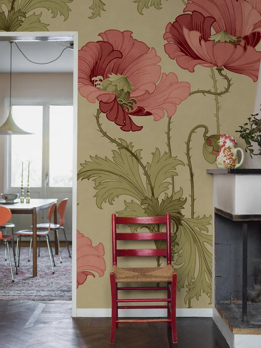 This magnificent mural wallpaper with large-scale poppies is based on an Art Nouveau pattern from the early 1900s.