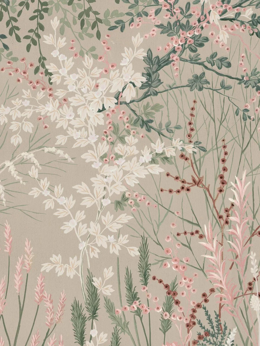 The large-scale mural wallpaper Hawthorn depicts a blooming meadow – or perhaps a wild garden.